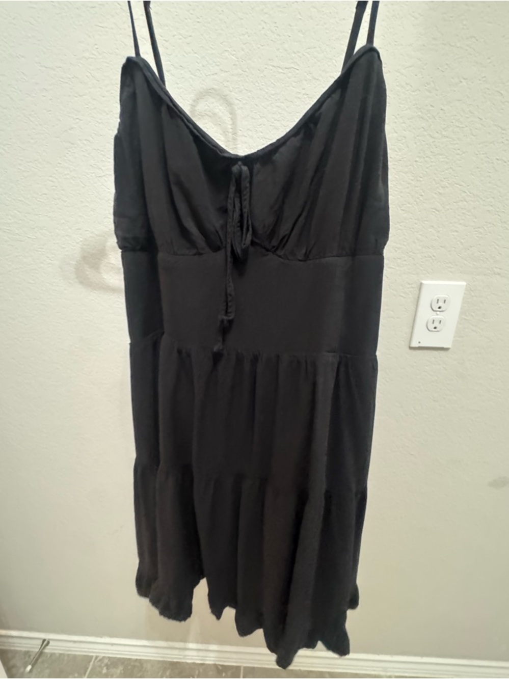 Ciso Black Spaghetti Strap Tiered Mini Dress